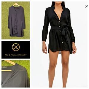 Vix PaulaHermanny Marge Cover-Up Belted‎ Viscose Shirt Dress Size S Small